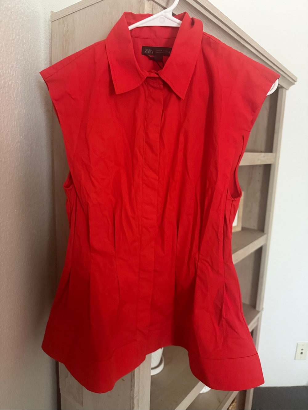 Zara Vibrant Red Sleeveless Button-Down Shirt